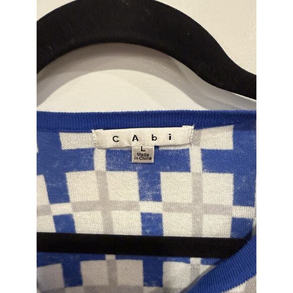 Cabi Blue Grey Plaid Cardigan Sweater Size Large Frame Pattern Preppy Academia - Picture 5 of 7